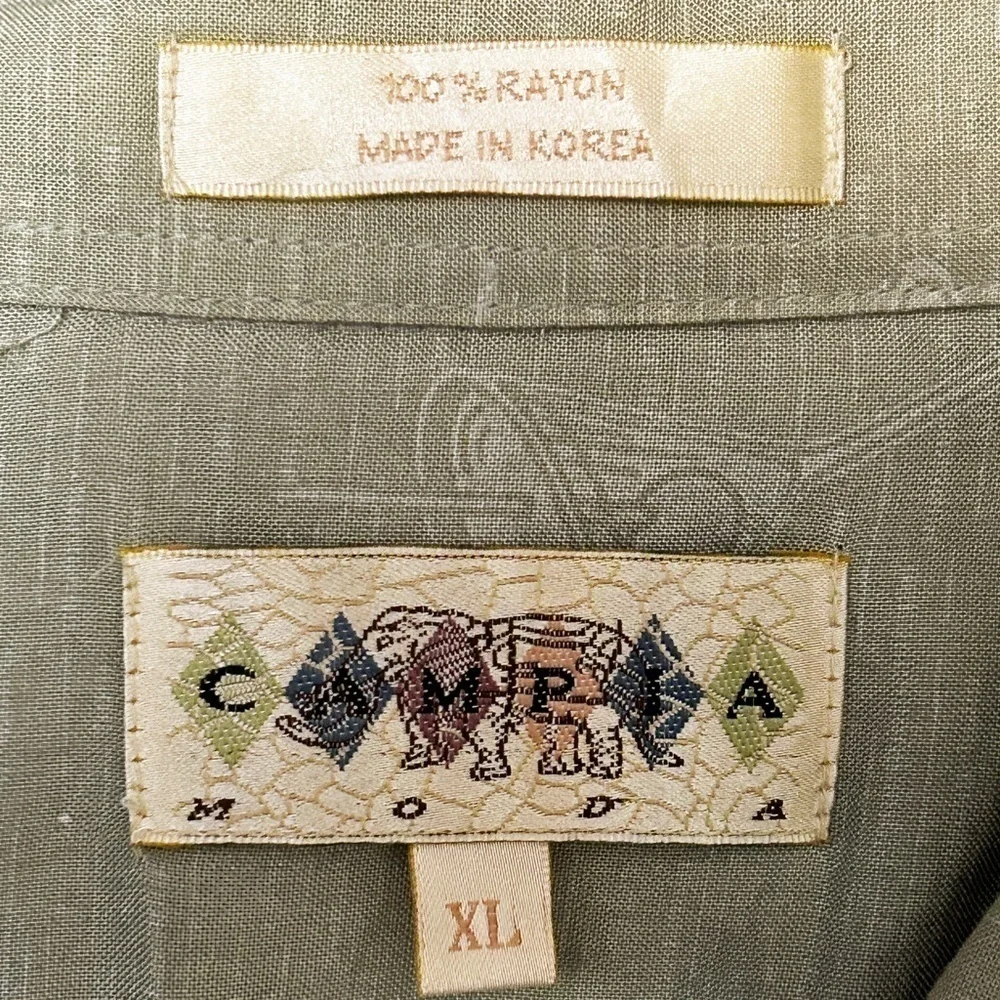 CAMPIA Tiki Shirt Top Y2K Embossed Print Martini Glasses 100% Rayon Unique Rare - Picture 9 of 13